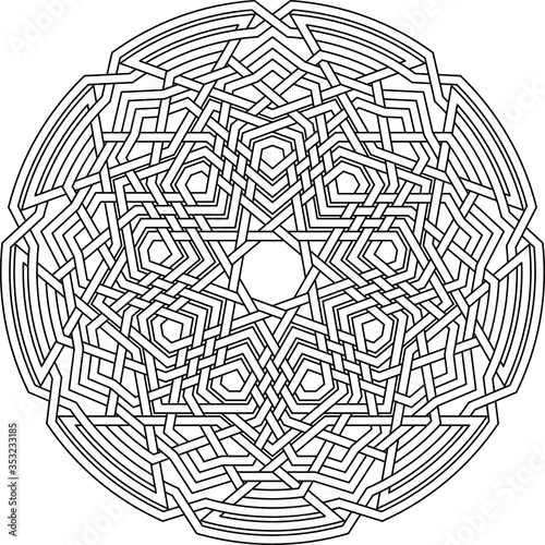 Nonagram with mandala ornament pattern nonagon geometry background vector coloring book

