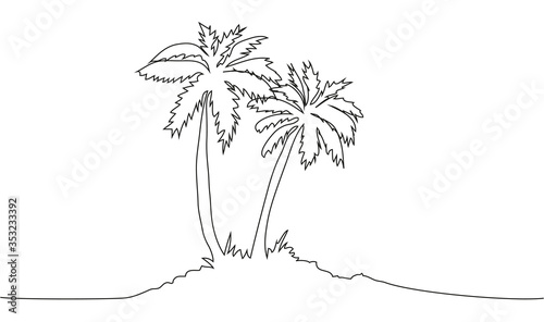 Continuous line drawing of coconut trees, nature concept, summer
