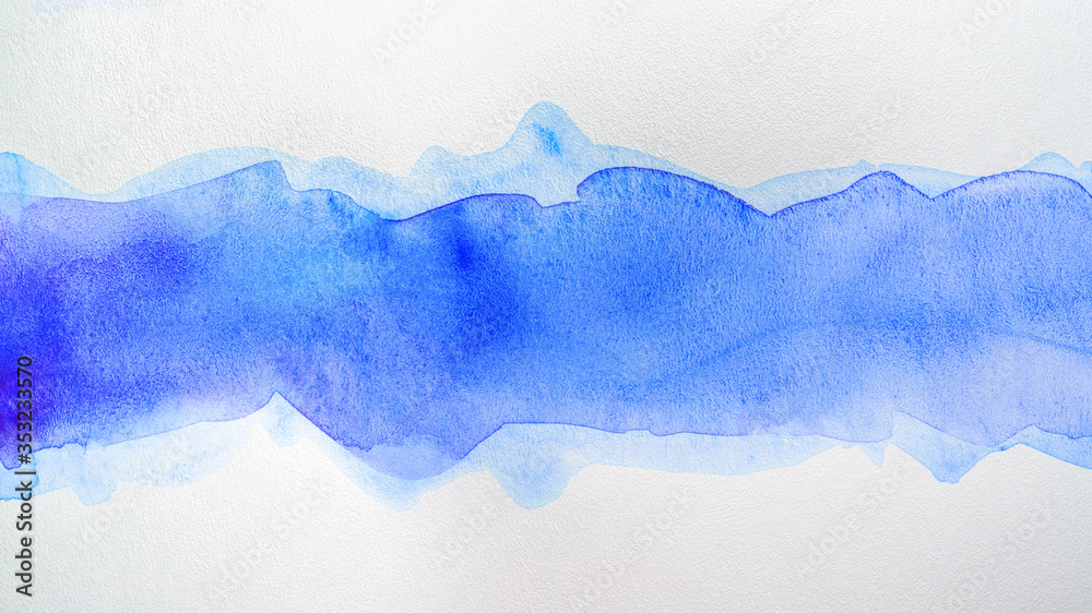 Element of watercolor paint with a blue stripe in the middle of the watercolor. High resolution texture of paper with paint Element of watercolor paint with a blue stripe in the middle of the watercolor. High resolution texture of paper with paint