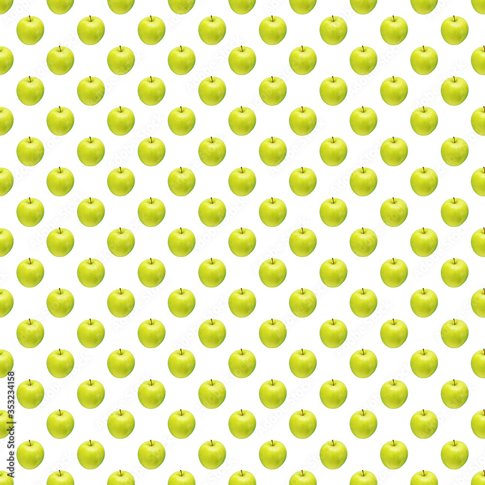 Pattern of green apples on a white background. Isolated fruits. Image for fabric, wallpaper and wrapping paper. Pattern of green apples on a white background. Isolated fruits. Image for fabric, wallpaper and wrapping paper.