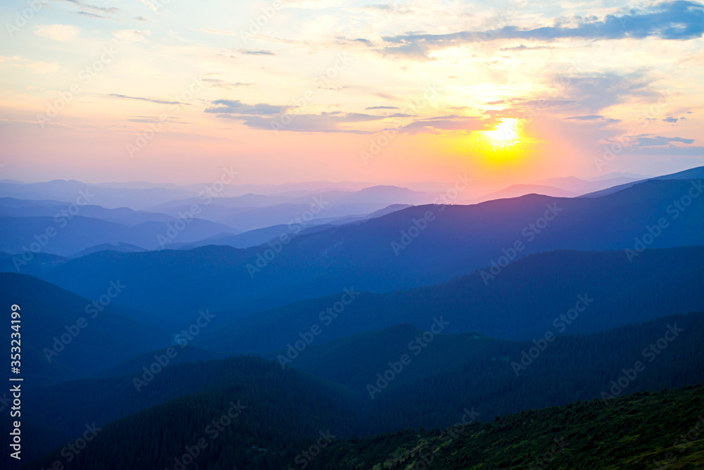 Sunset in mountains.