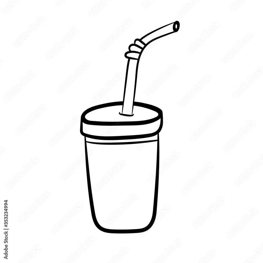 Disposable Cup with a drink. A simple sketch drawn by hand. Vector illustration in Doodle style. Isolated object on a white background. For the design of icons, logos, and children's coloring books. Disposable Cup with a drink. A simple sketch drawn by hand. Vector illustration in Doodle style. Isolated object on a white background. For the design of icons, logos, and children's coloring books.
