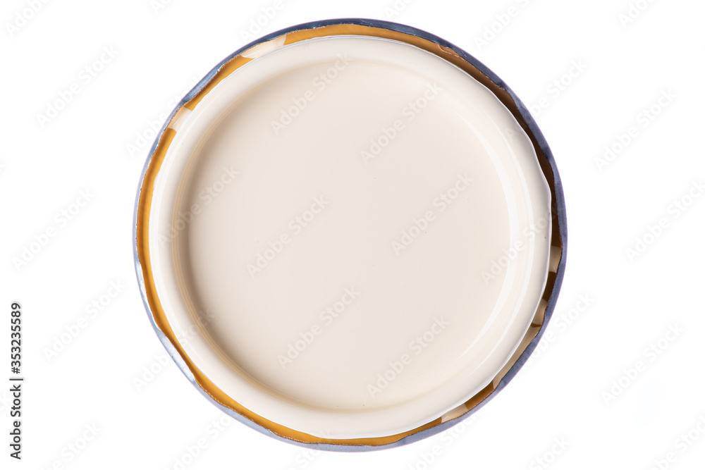 Round lid of used paint can isolated on white background Round lid of used paint can isolated on white background