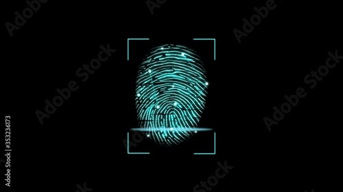 Neon animation of finger scanning.