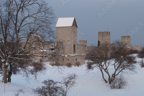 Visby Medieval City Wall, Cold Winter Morning, Sweden