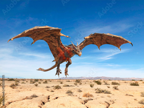 monster dragon on desert is taking off © DM7