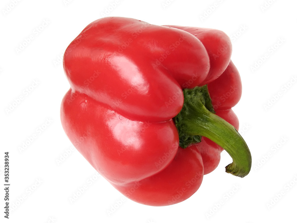Ripe and juicy Bulgarian red pepper, on a white background Ripe and juicy Bulgarian red pepper, on a white background