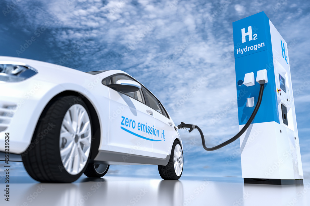 Wunschmotiv: hydrogen logo on gas station. h2 combustion engine for emission free ecofriendly transp