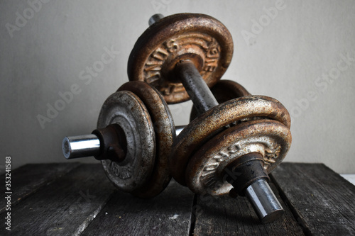 old rusty dumbbell