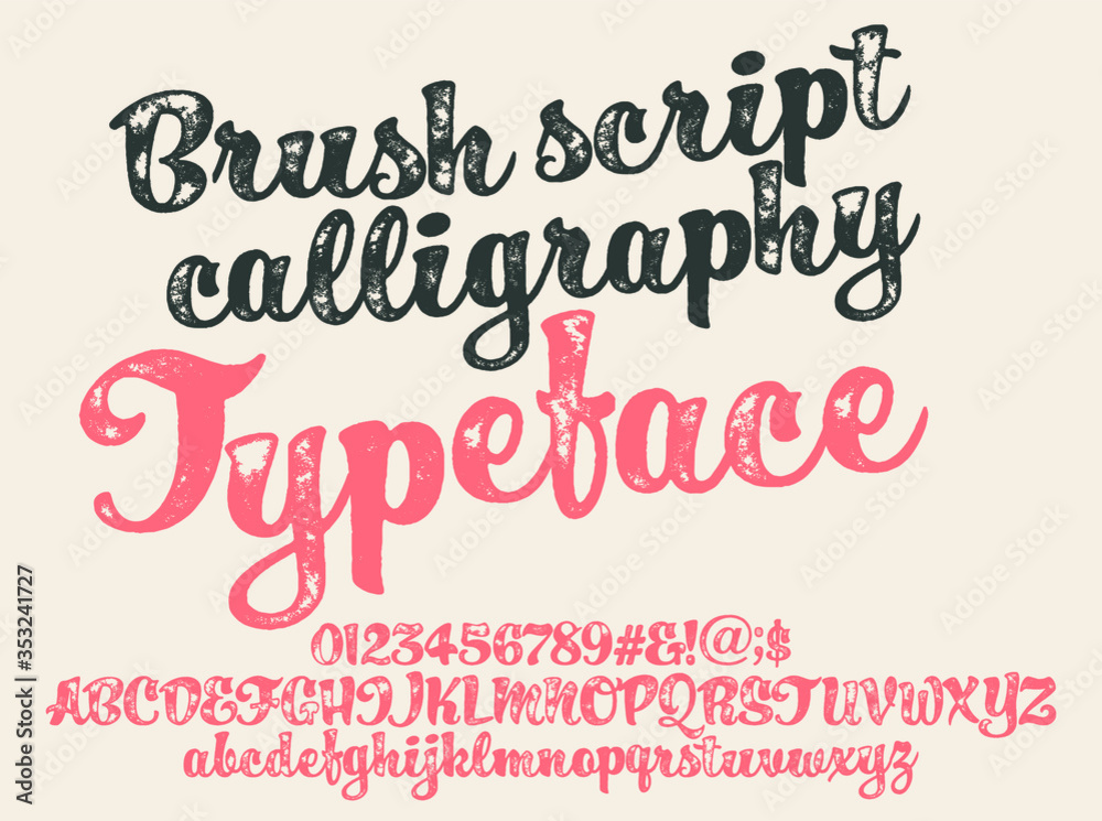 Vintage brush script lettering font, handwritten calligraphic alphabet