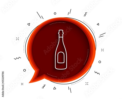 Champagne bottle line icon. Chat bubble with shadow. Anniversary alcohol sign. Celebration event drink. Thin line champagne icon. Vector