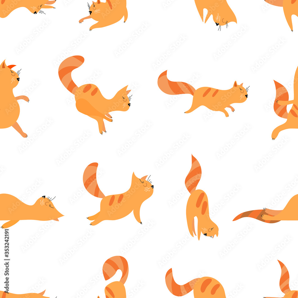 Seamless pattern. Cute cat yoga. Transparent background. Vector hand drawn Seamless pattern. Cute cat yoga. Transparent background. Vector hand drawn