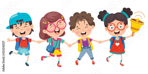Happy Cute Cartoon School Children
