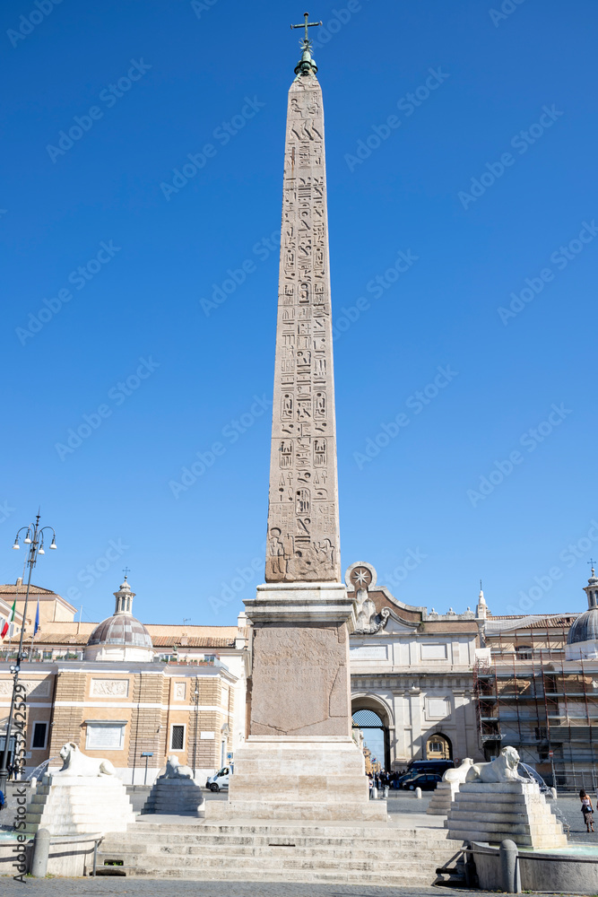 Flaminio obelisk (Obelisco Flaminio) in Piazza del Popolo, Rome, Italy.