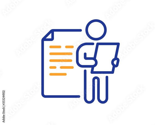 Job interview document line icon. CV file page sign. Office workflow symbol. Colorful thin line outline concept. Linear style job interview icon. Editable stroke. Vector