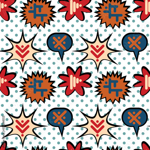 seamless repeating pattern with abstract shapes, dots and speech bubbles. vector illustration