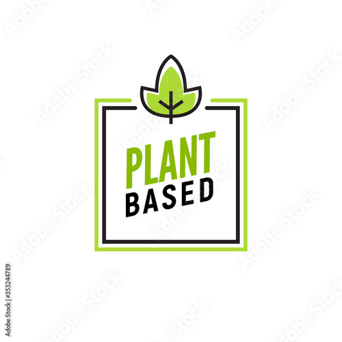 Plant based vegan badge eco icon. Suitable vegetarian symbol logo leaf plant sign.
