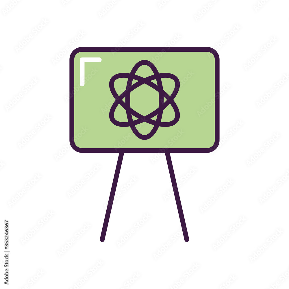 presentation board with atom icon, line color style presentation board with atom icon, line color style