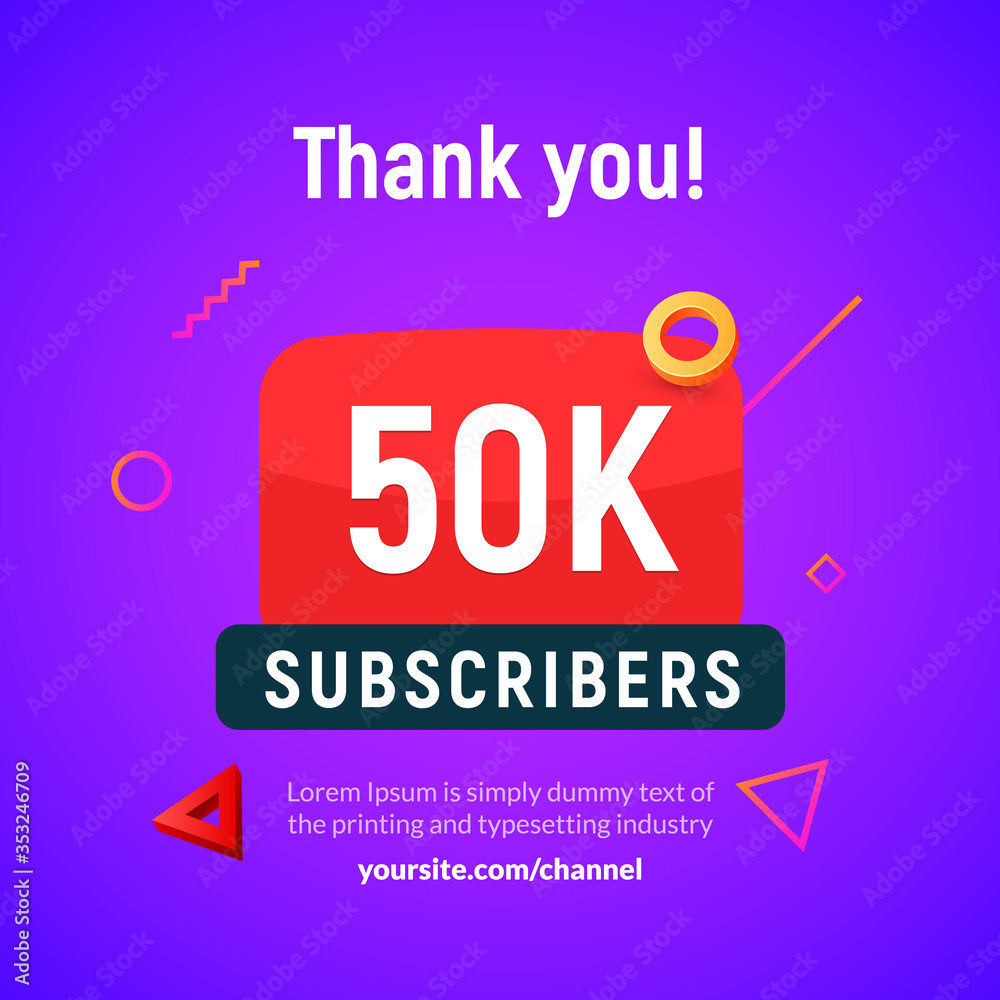 50000 followers vector post 50k celebration. Fifty thousands subscribers followers thank you congratulation