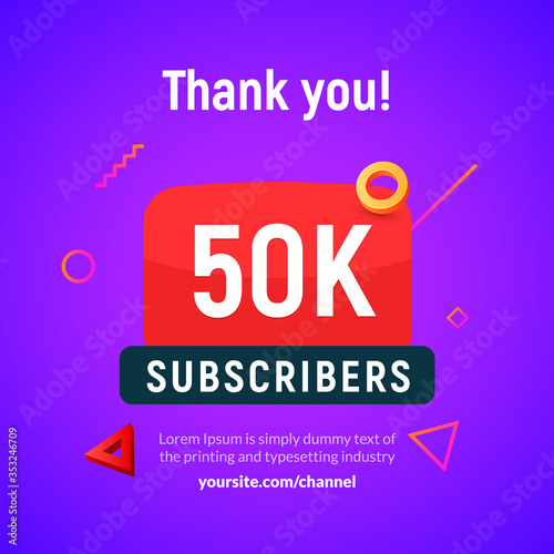 50000 followers vector post 50k celebration. Fifty thousands subscribers followers thank you congratulation