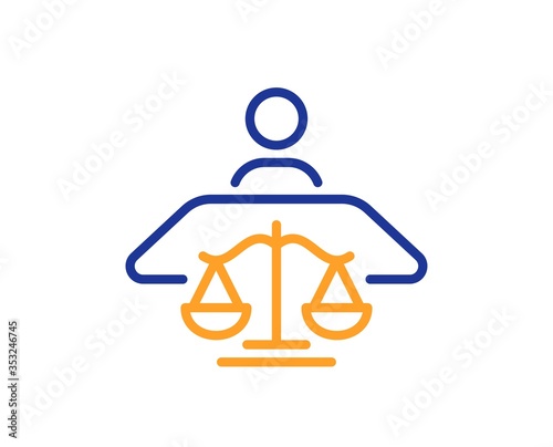 Court judge line icon. Justice scale sign. Judgement law symbol. Colorful thin line outline concept. Linear style court judge icon. Editable stroke. Vector