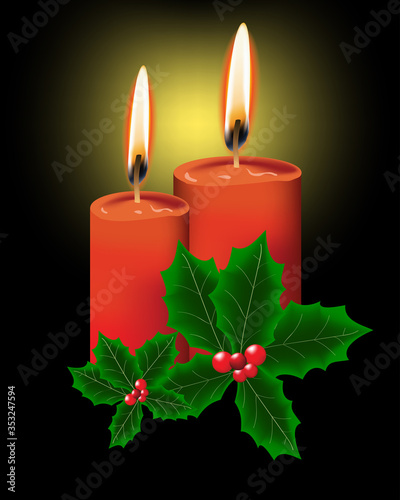 Red candles Christmas decor graphic vector