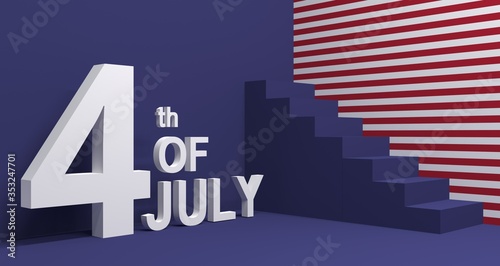 3d illustration of 4th of July with american flag color concept for American independence day background. © oshdr