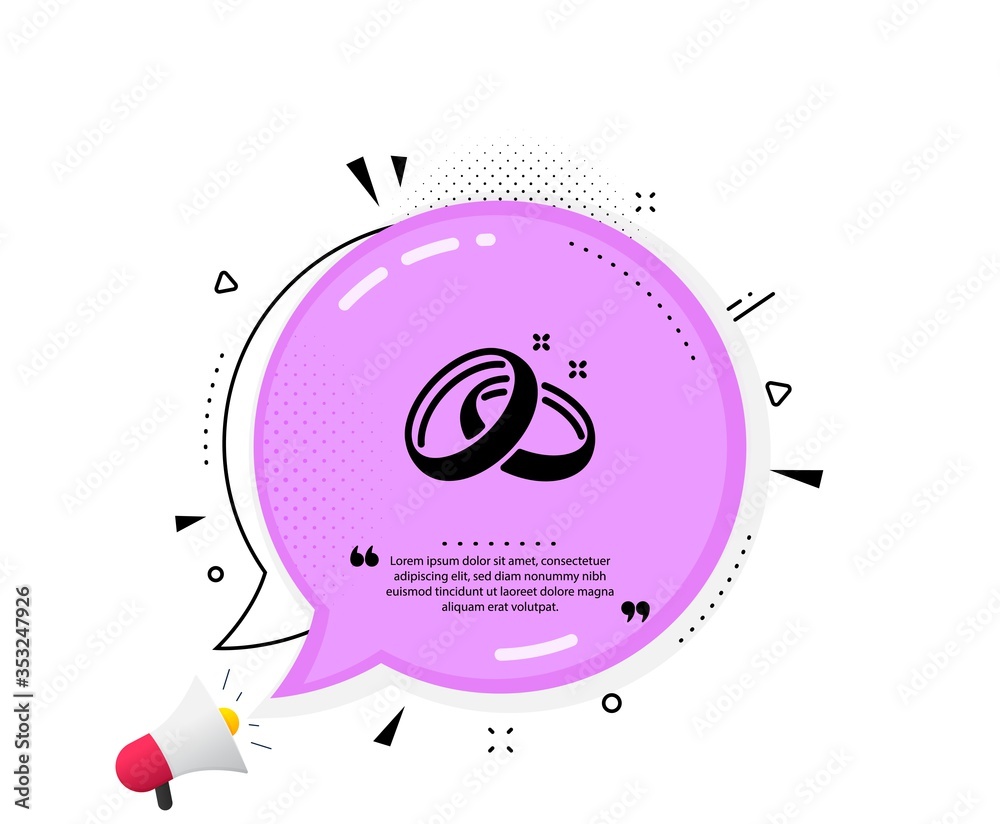 Wedding rings icon. Quote speech bubble. Romantic love sign. Valentine day symbol. Quotation marks. Classic wedding rings icon. Vector