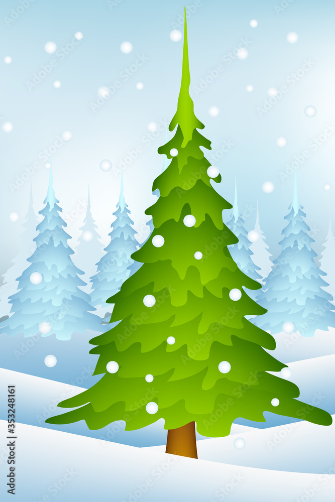 Christmas pine tree in winter and snow vector