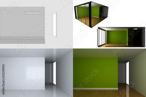 Technical project of an apartment, original 3d rendering