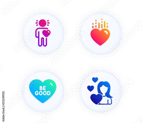 Be good, Heart and Friend icons simple set. Button with halftone dots. Love sign. Love sweetheart. Love set. Gradient flat be good icon. Vector