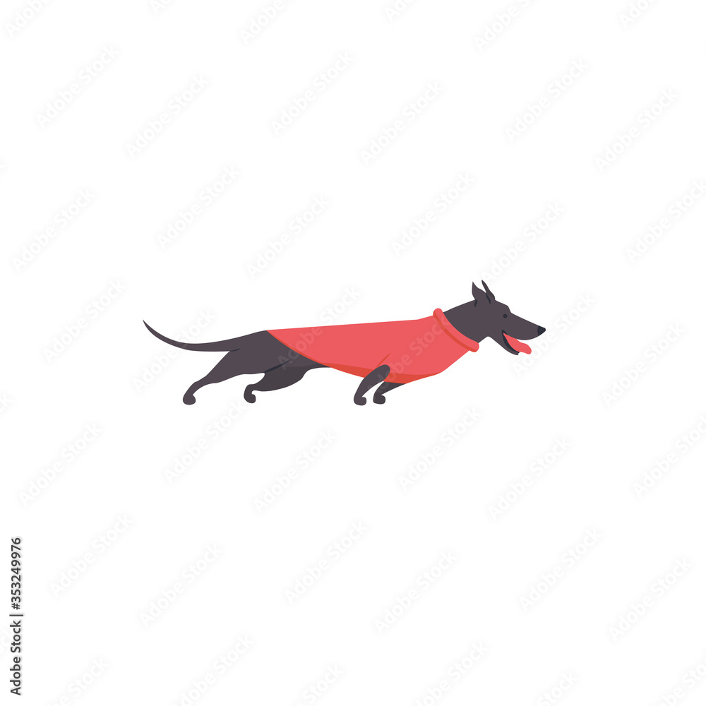 Obraz premium Funny cartoon style icon of dachshund in overalls for different design. Cute family dog.