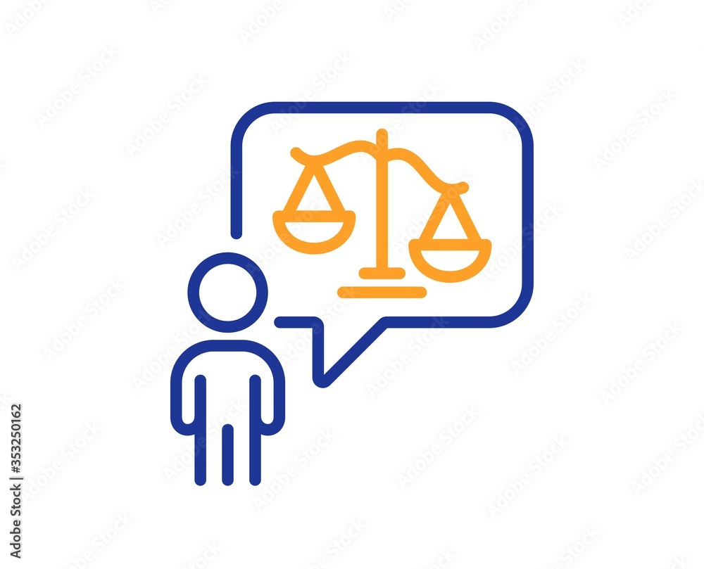 Lawyer line icon. Court judge sign. Justice scale symbol. Colorful thin line outline concept. Linear style lawyer icon. Editable stroke. Vector Lawyer line icon. Court judge sign. Justice scale symbol. Colorful thin line outline concept. Linear style lawyer icon. Editable stroke. Vector