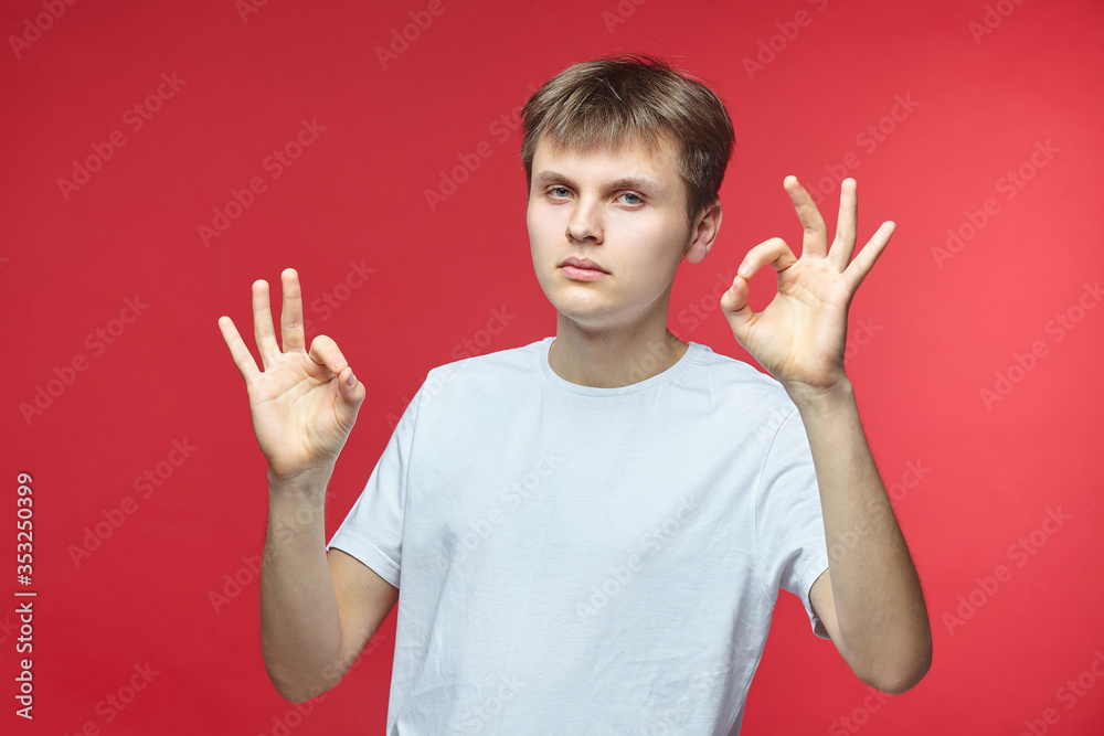 The young guy shows various emotions. Talented portrays the inner state and mood. Advertisement concept