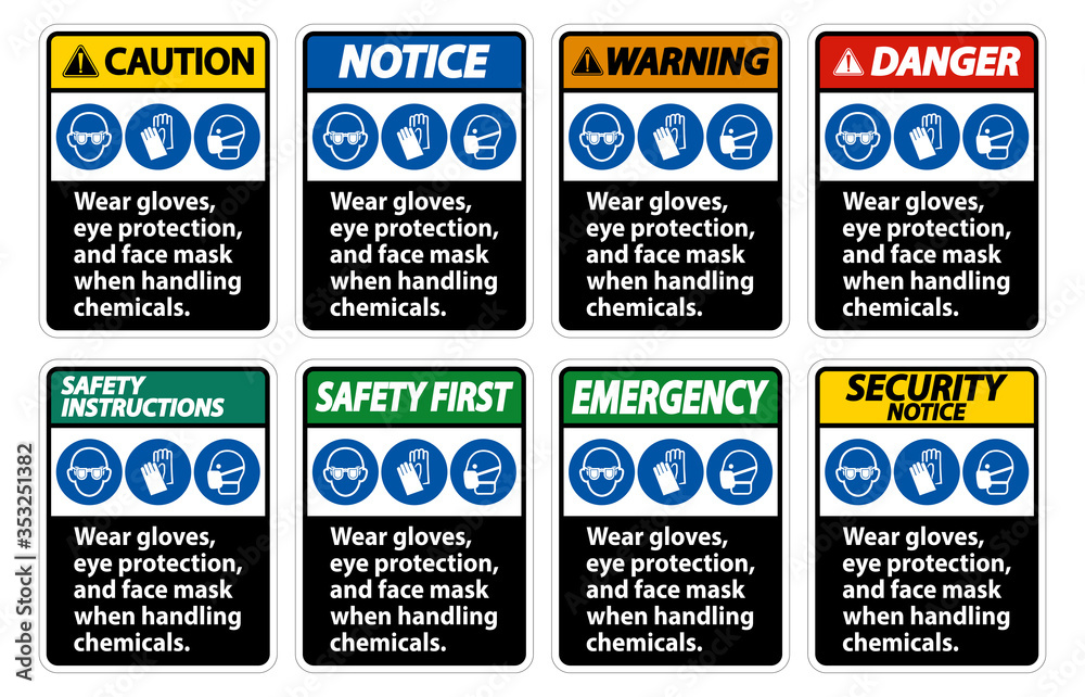 Wear Gloves, Eye Protection, And Face Mask Sign Isolate On White Background,Vector Illustration EPS.10