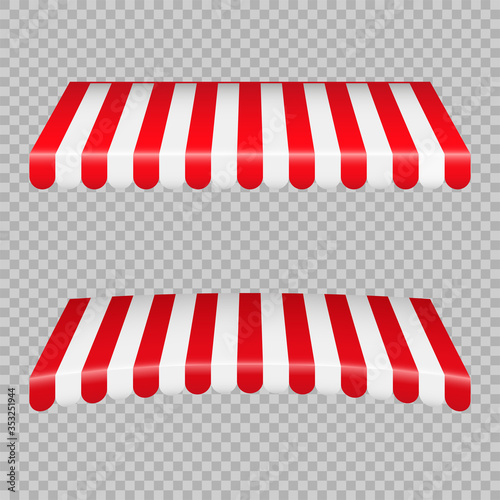 Shop sunshade. Outdoor market tent. Roof canopy. Realistic outdoor awning for cafe and shop vector mockup Vector illustration. EPS 10