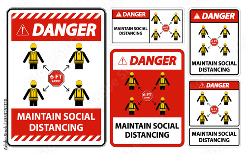 Danger Maintain social distancing, stay 6ft apart sign,coronavirus COVID-19 Sign Isolate On White Background,Vector Illustration EPS.10