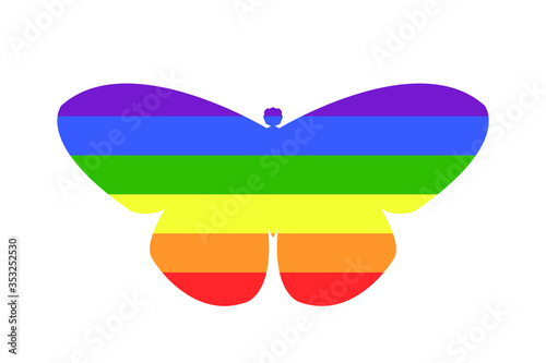 Illustration White background rainbow butterfly transform liberate human right of LGBT freedom concept Proud love to be. To celebrate gay pride, coming out change of true gender and sexuality equality