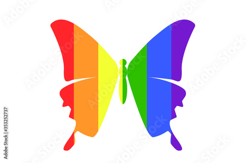 Illustration White background rainbow butterfly transform liberate human right of LGBT freedom concept Proud love to be. To celebrate gay pride, coming out change of true gender and sexuality equality