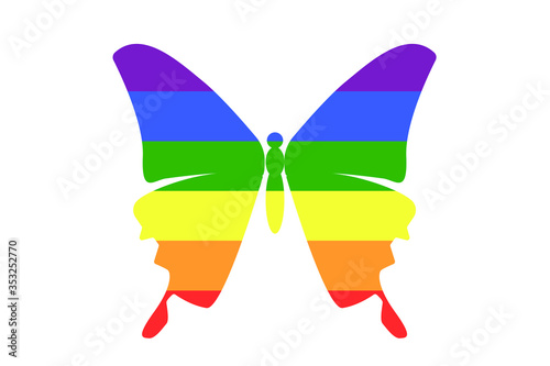 Illustration White background rainbow butterfly transform liberate human right of LGBT freedom concept Proud love to be. To celebrate gay pride, coming out change of true gender and sexuality equality