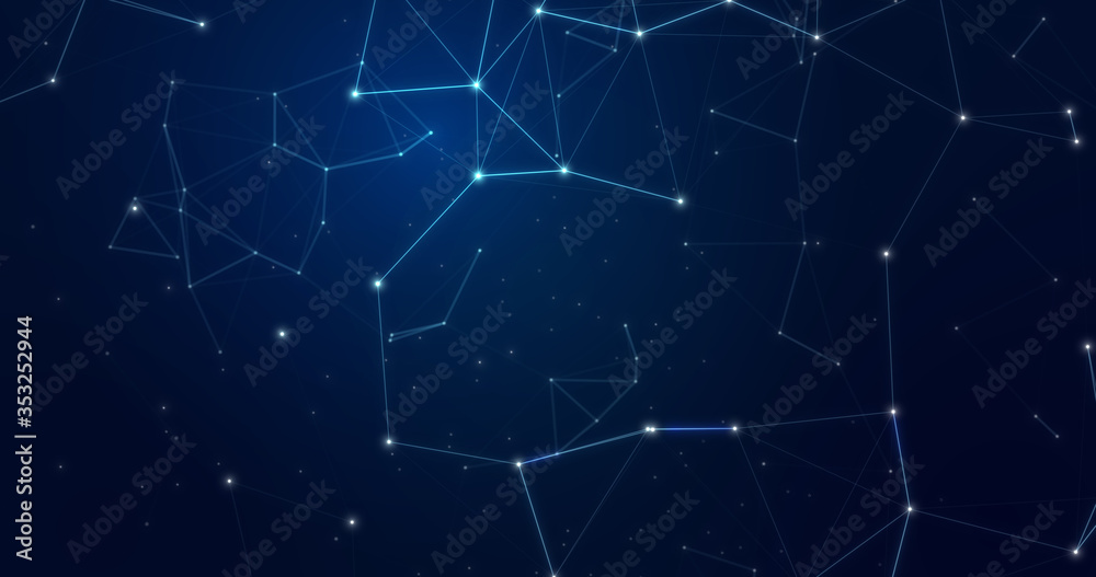 Abstract blue background motion transformation movement grow dots lines connect pattern of future innovation technology digital business concept with network for decentralize communication