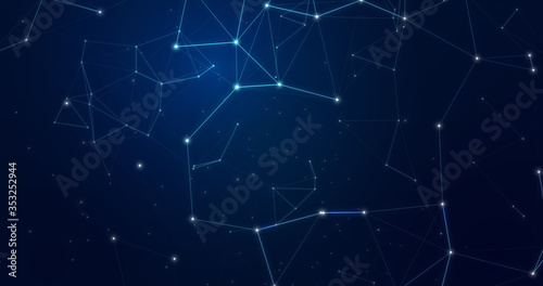 Abstract blue background motion transformation movement grow dots lines connect pattern of future innovation technology digital business concept with network for decentralize communication