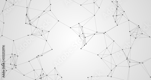 Abstract illustration on white gray background transform with flickering light on dots line triangle pattern present future innovation technology digital network communication connection concept