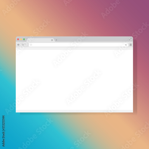 Modern browser window design isolated on living coral background. Web window screen mockup. Internet empty page concept with shadow. Vector illustration