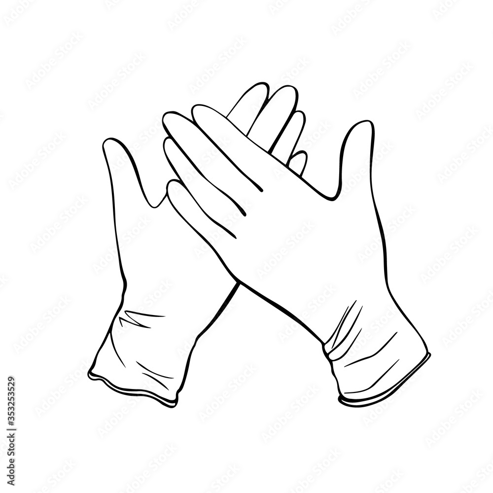 medical protective gloves isolated on a white background.Hand-drawn vector illustration in the Doodle style. medical protective gloves isolated on a white background.Hand-drawn vector illustration in the Doodle style.