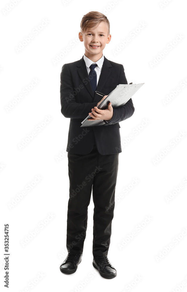 Portrait of little secretary on white background Portrait of little secretary on white background