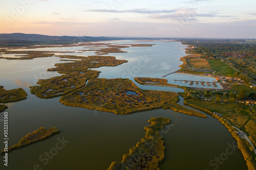 Lake Velence in Hungary aerial view.