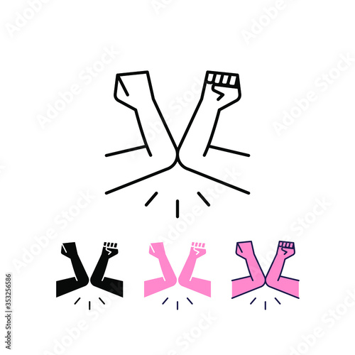 Greeting without shaking hands in covid-19 pandemic, elbow shake, elbow bump. No hand shake. Coronavirus, elbow greeting, social distancing icon. vector illustration. design on white background. EPS10