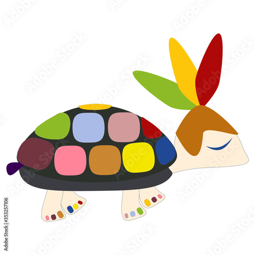 Turtle hurries to a party. Cartoon vector illustration