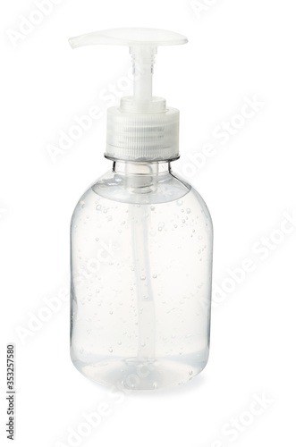 Bottle of hand sanitizer filled with alcohol in gel isolated on white background